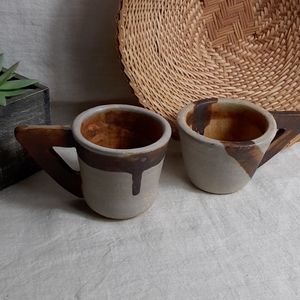 Vintage stoneware mugs odd unusual heavy glaze